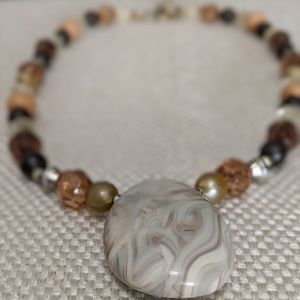 Beaded Necklace with Stone Pendant